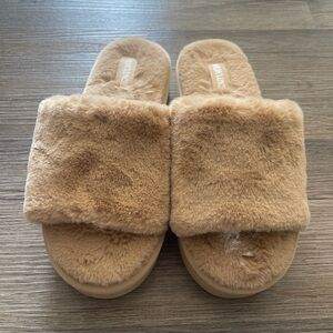 Muk Luks Tan Furry Slippers